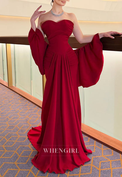 Strapless Sweetheart Evening Gown with Draped Sleeves