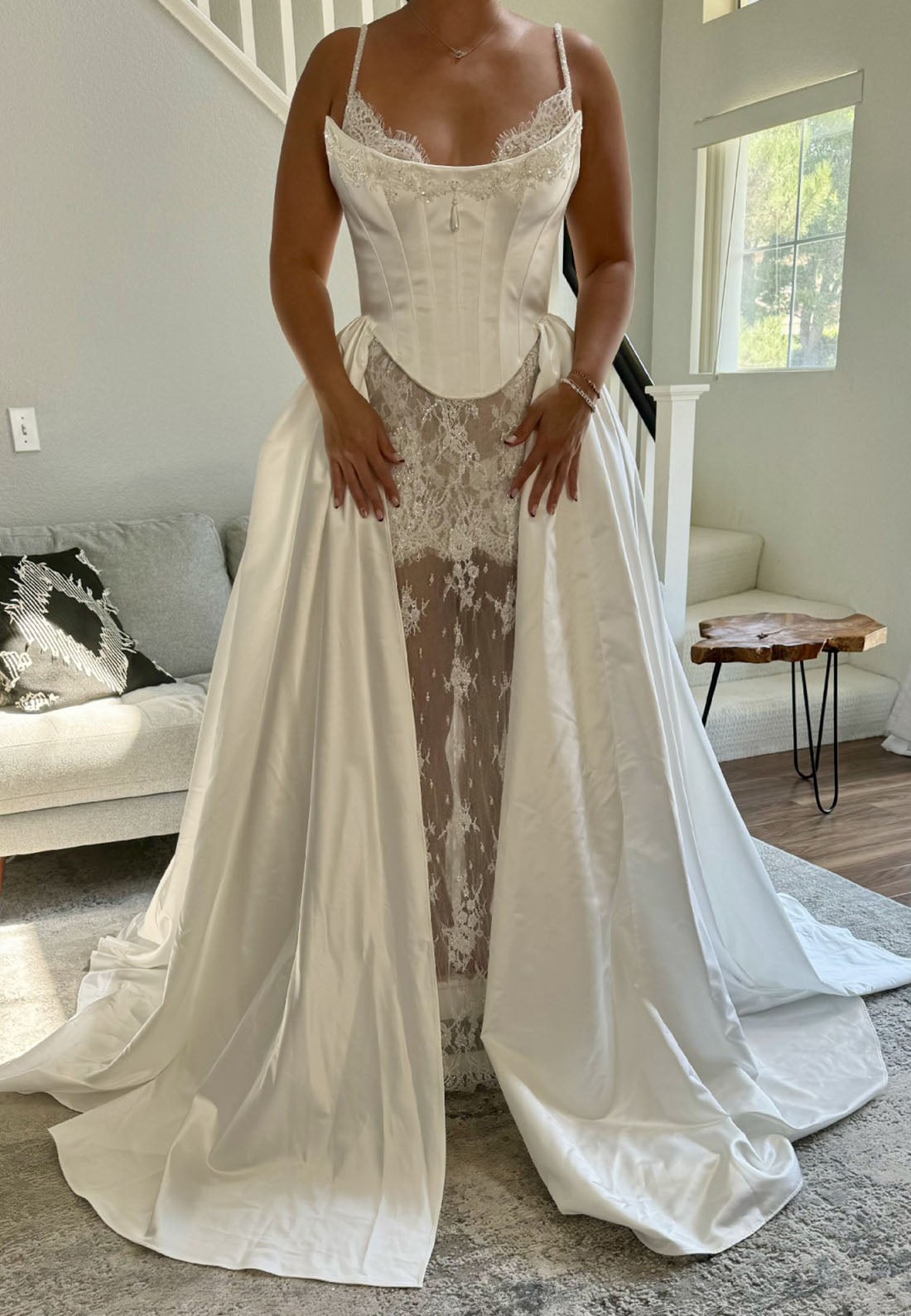 Corset Lace Sheath Wedding Dress with Overskirt