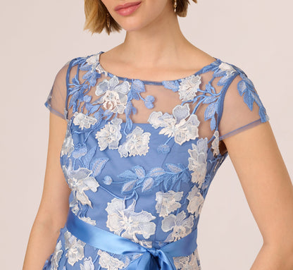 Embroidered Floral Sheath Gown with Sash