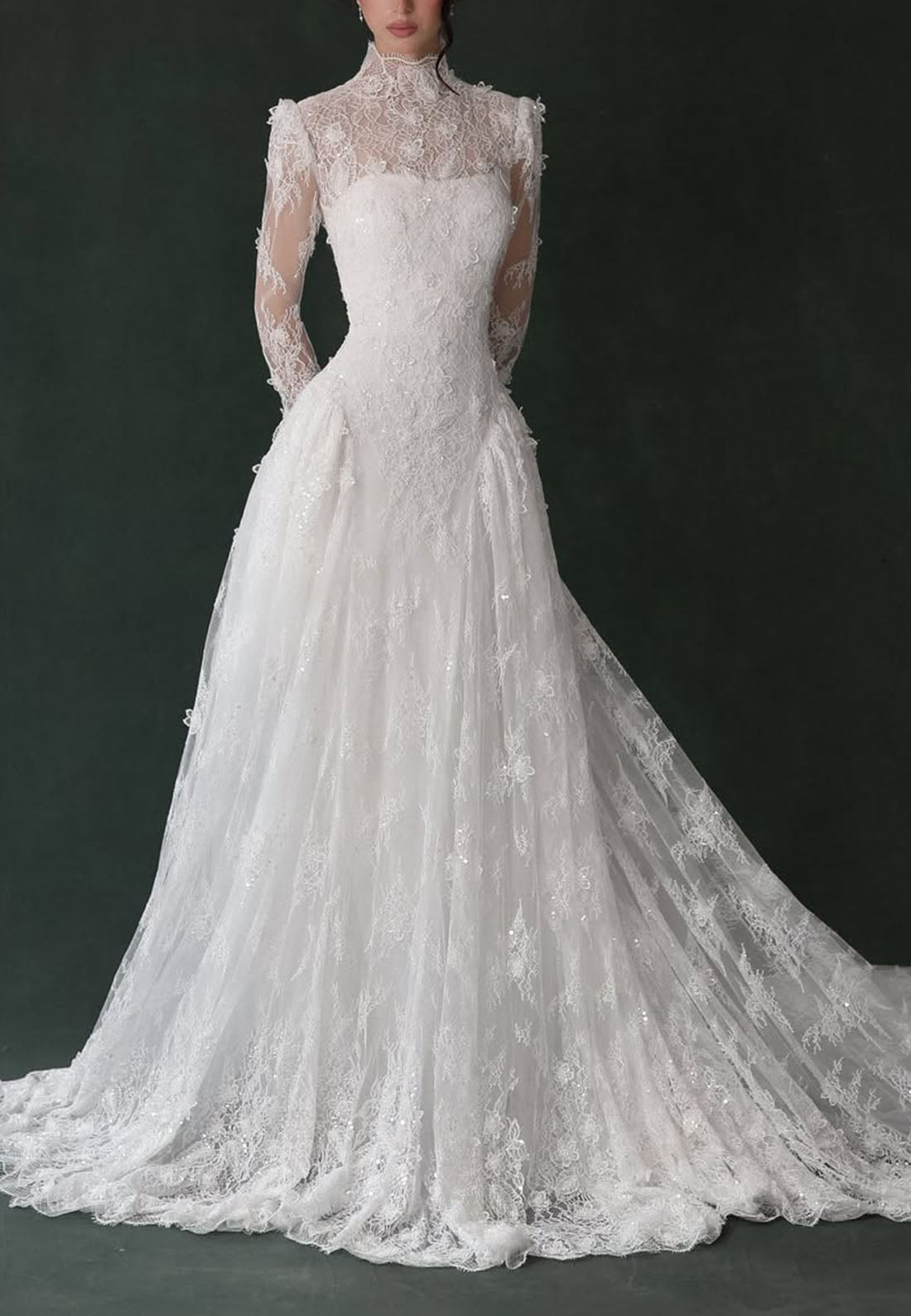 High Neck Lace Long Sleeve Wedding Dress
