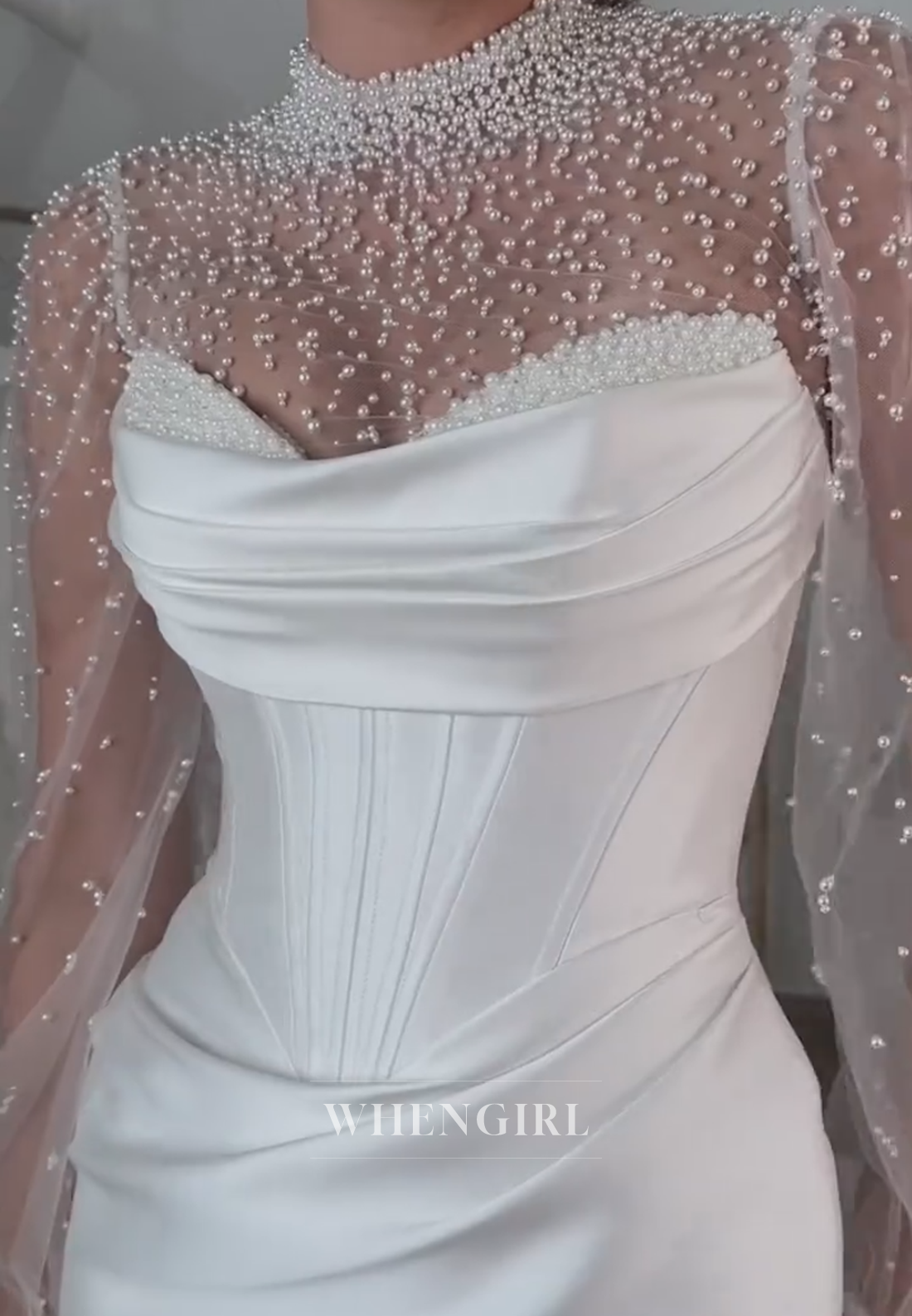 Pearl Illusion Corset Wedding Dress with Train