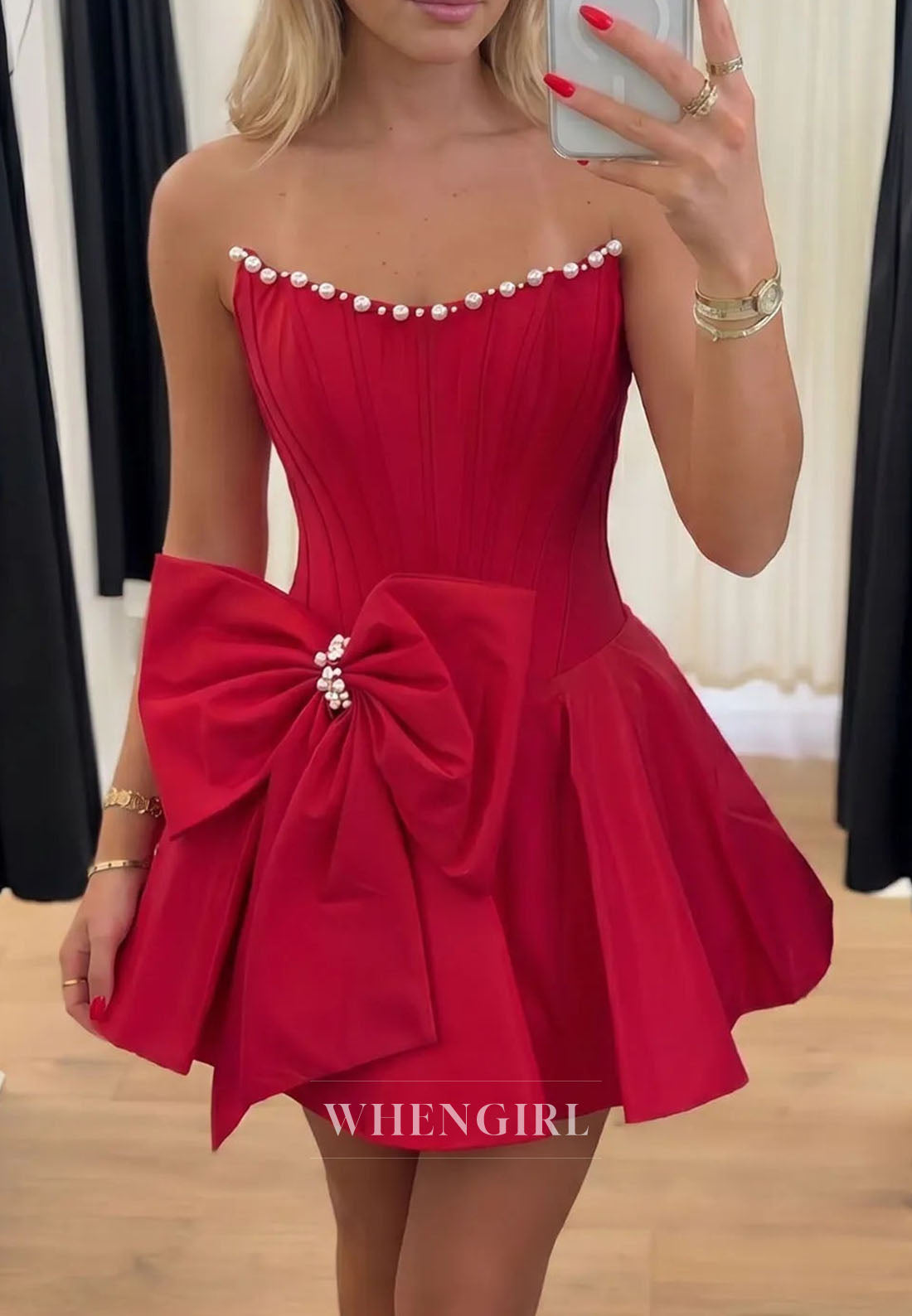 Strapless Corset A-Line Mini Dress with Statement Bow