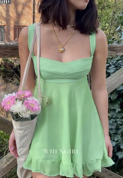 Square Neck Cut-Out Mini Dress with Ruffle Hem
