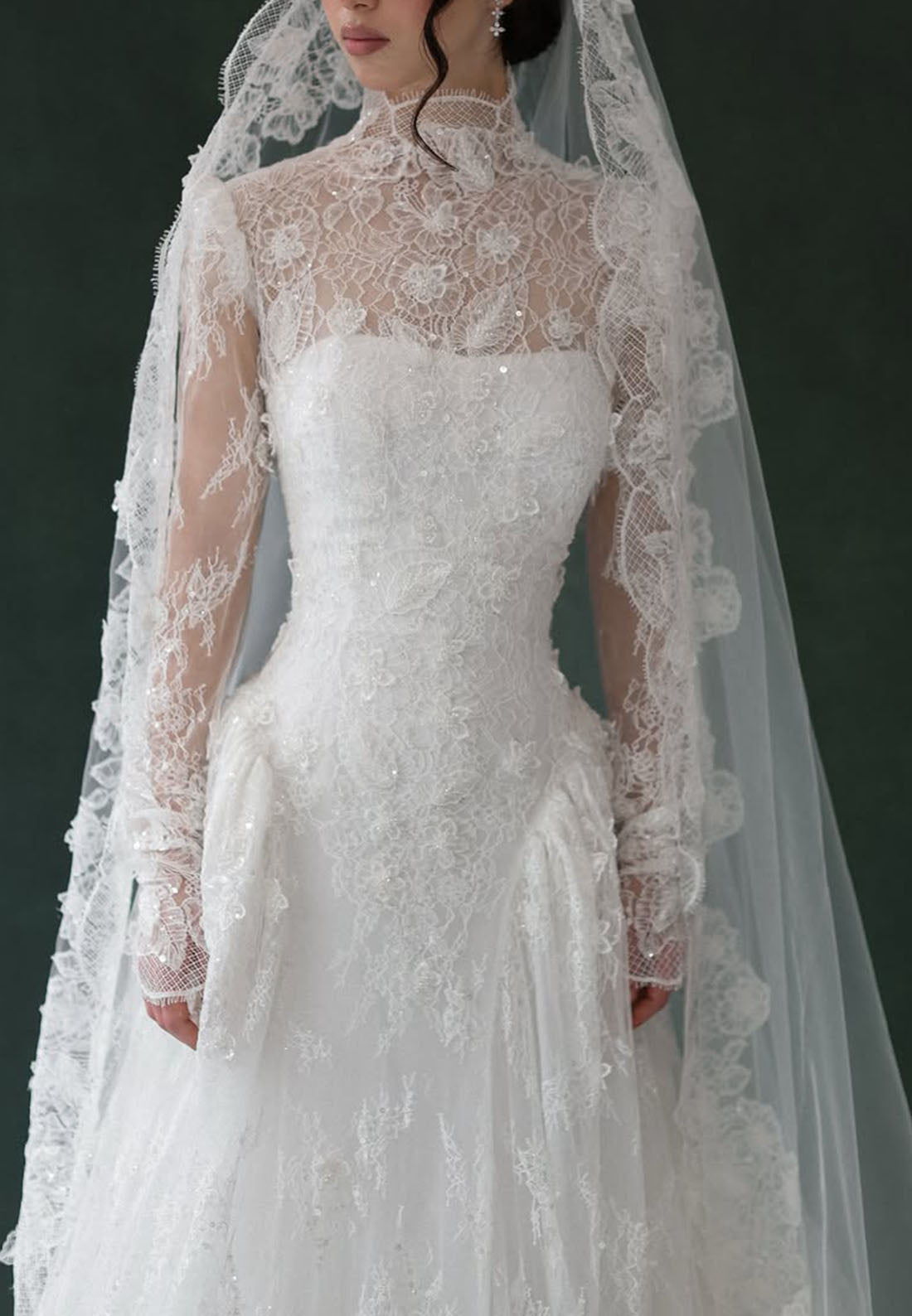 High Neck Lace Long Sleeve Wedding Dress