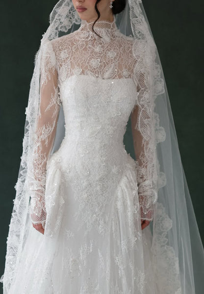 High Neck Lace Long Sleeve Wedding Dress