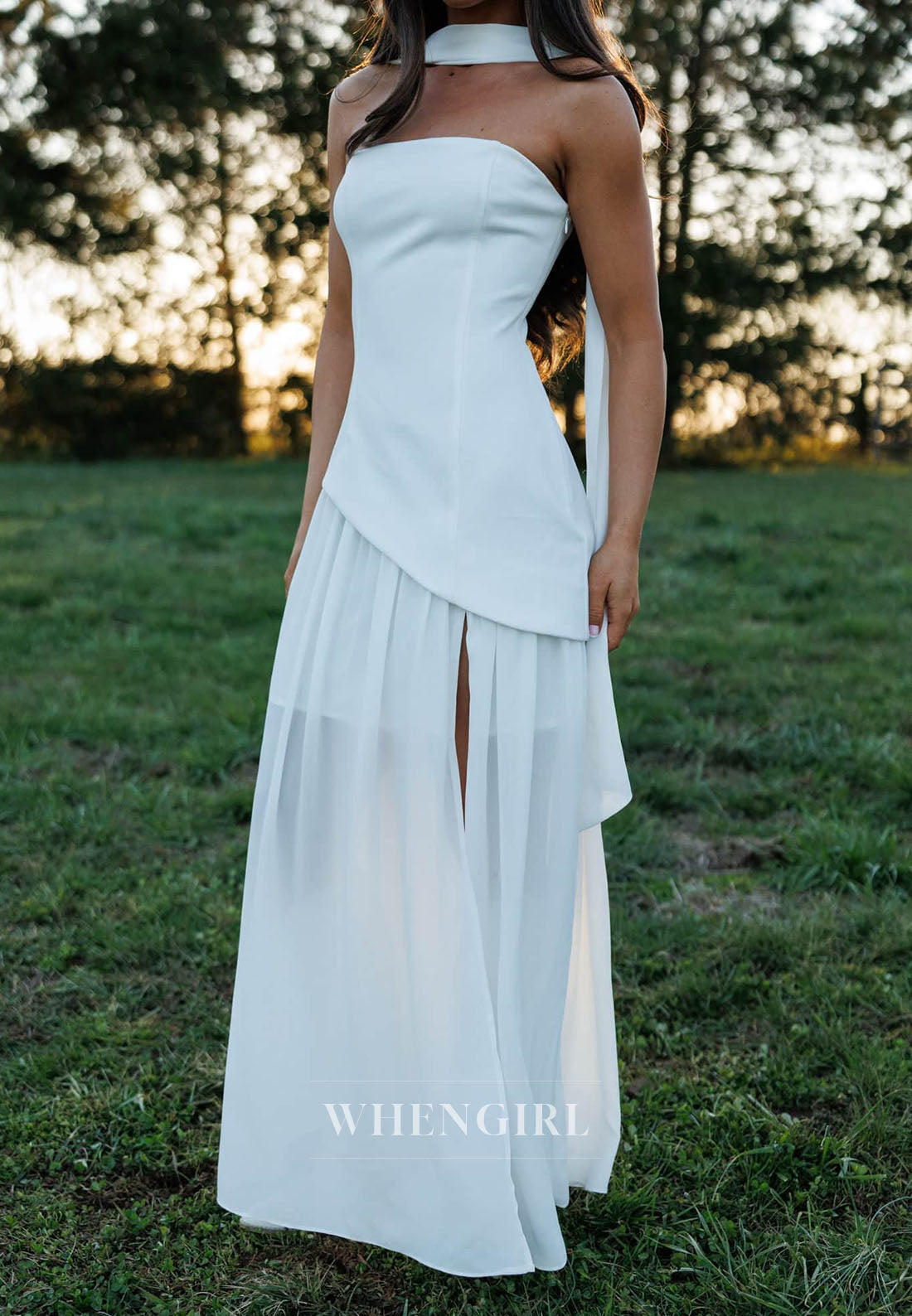 Strapless Maxi Dress with Slit and Neck Scarf