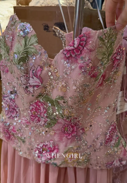 Embroidered Corset Chiffon A-Line Evening Gown