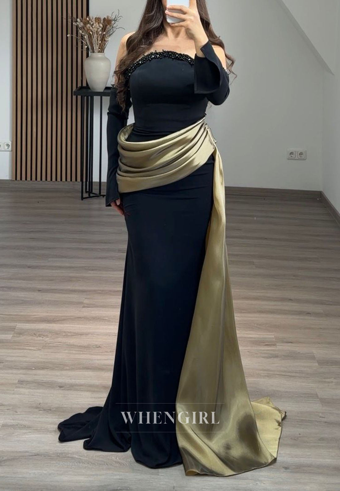 Off Shoulder Mermaid Gown with Draped Overskirt