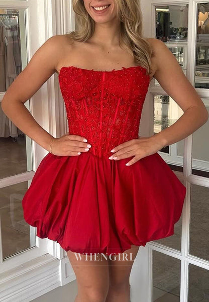 Strapless Lace Corset Bubble Mini Dress