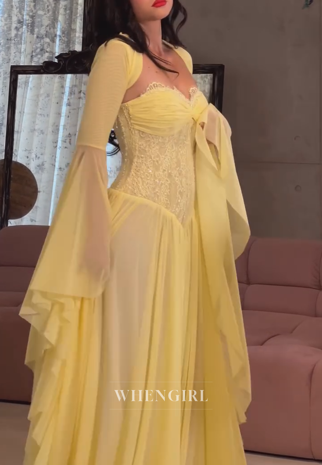 Romantic Sweetheart Corset Gown with Bell Sleeves