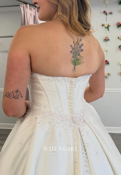 Strapless Corset Satin Ball Gown Wedding Dress
