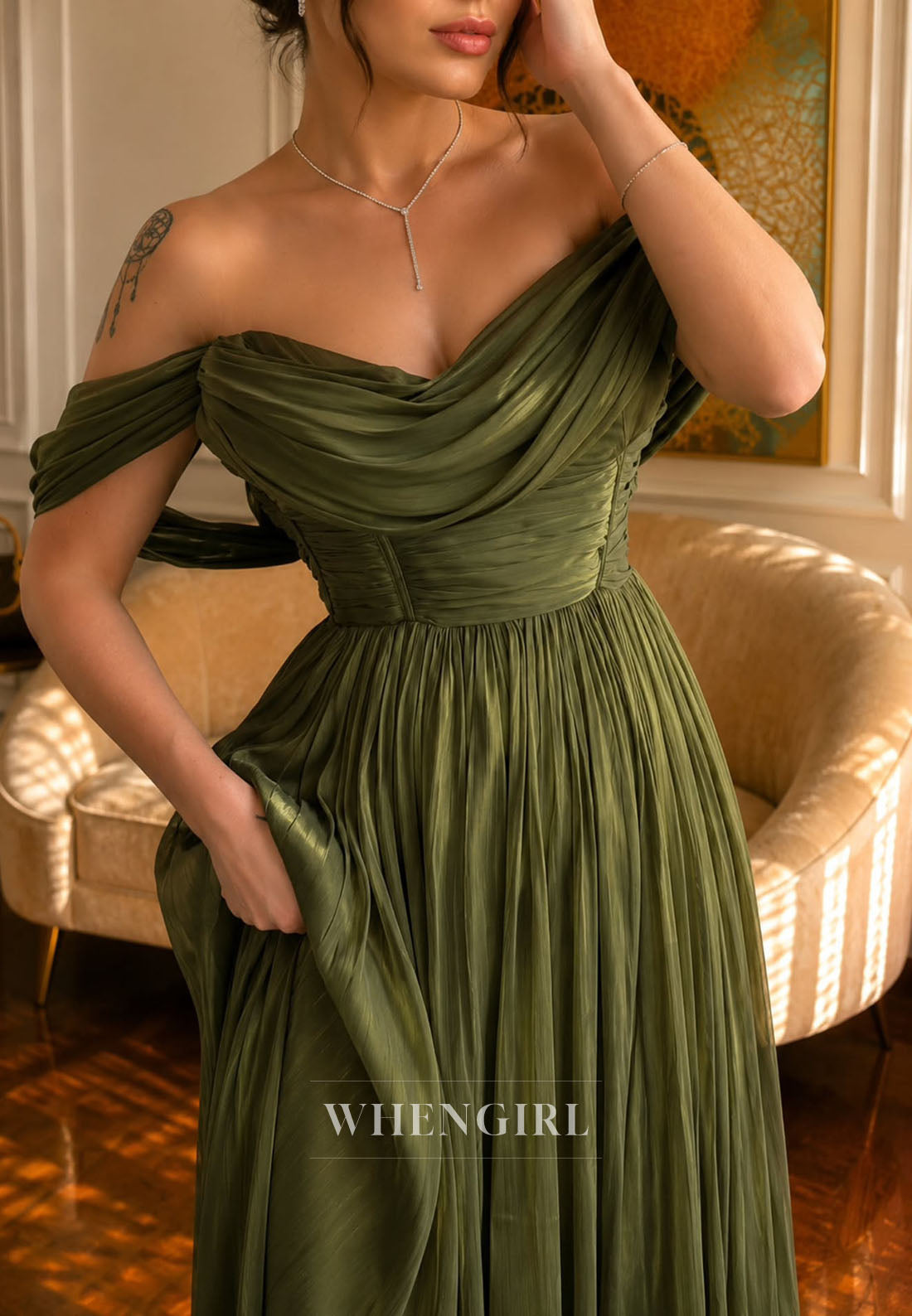 Off Shoulder Ruched Chiffon A-Line Formal Gown