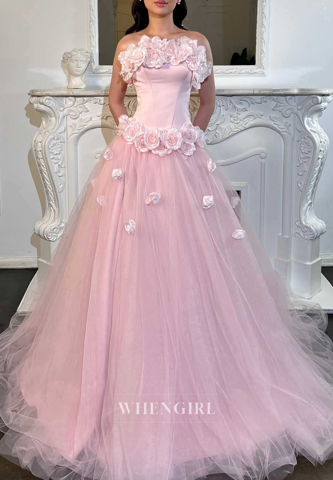 Strapless 3D Floral Corset Tulle Ball Gown