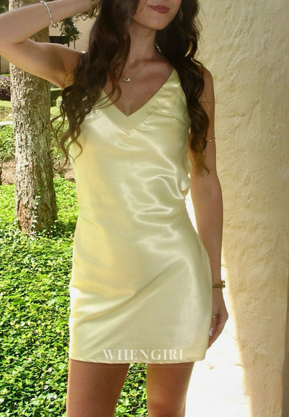 Satin V-Neck Mini Slip Dress