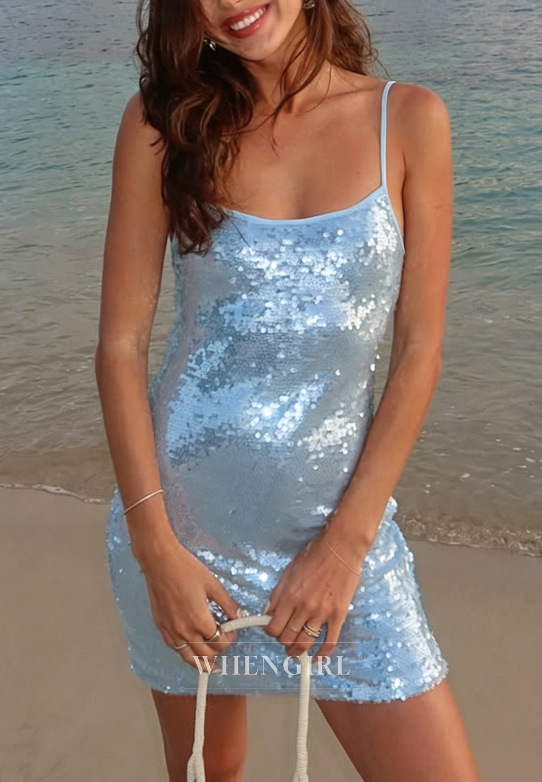 Sequin Scoop Neck Spaghetti Strap Mini Dress