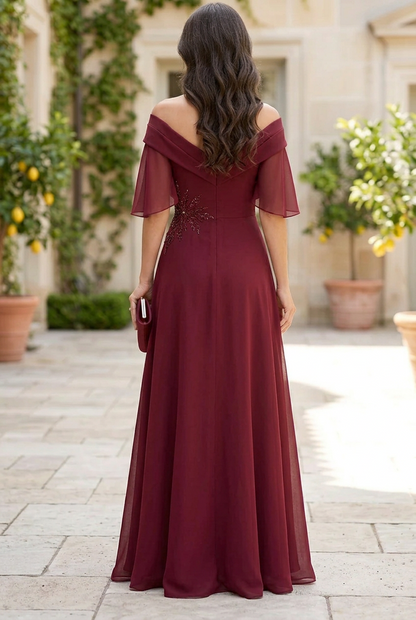 Off-the-Shoulder A-Line Gown with Cascading Ruffle