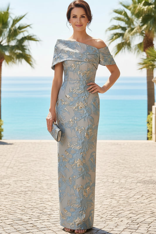 Floral Jacquard Off-The-Shoulder Evening Gown