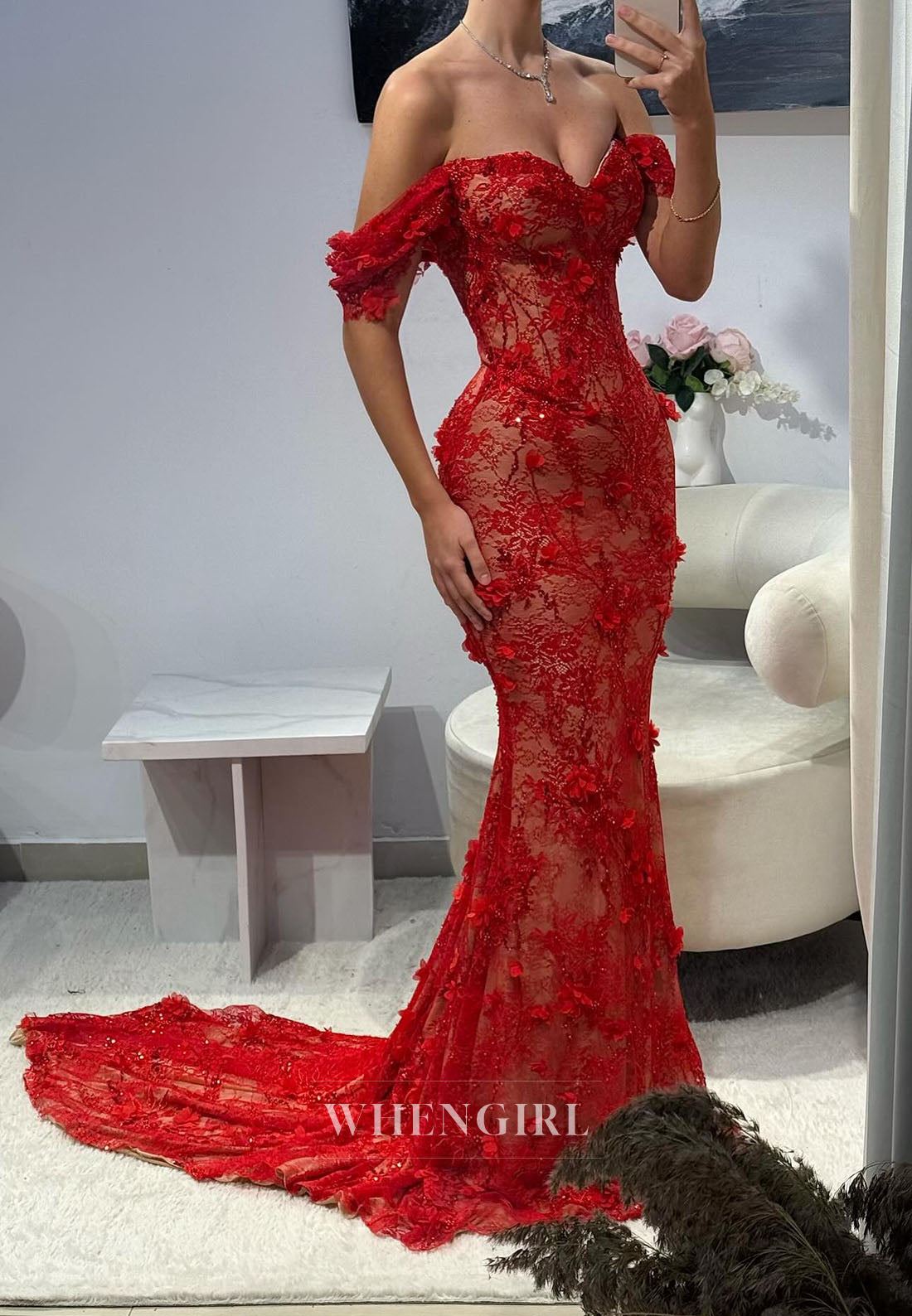 3D Floral Lace Mermaid Gown with Train