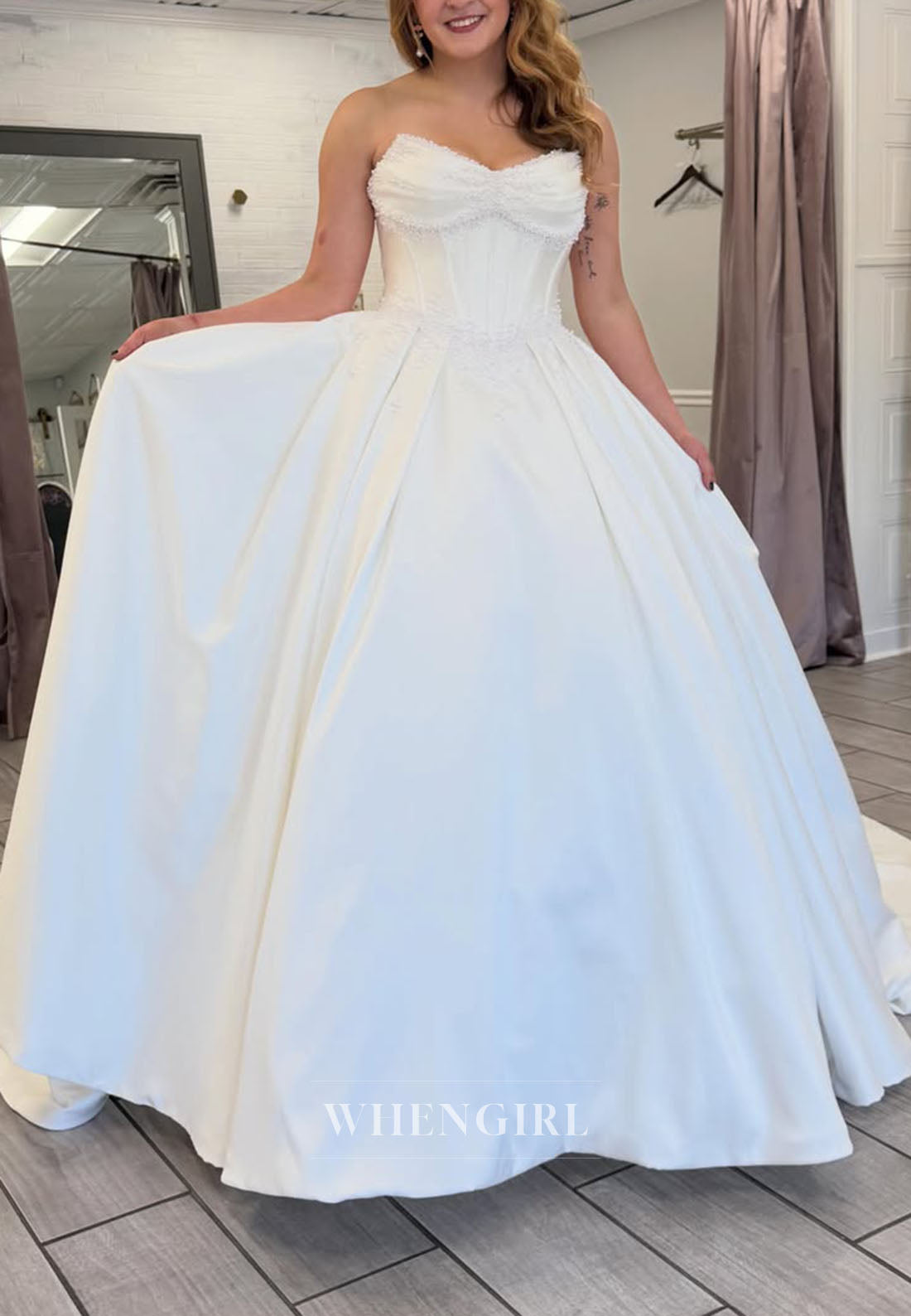 Strapless Corset Satin Ball Gown Wedding Dress