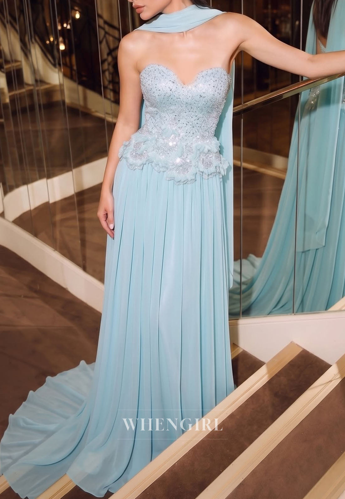 Beaded Sweetheart Chiffon Gown with Cape Back