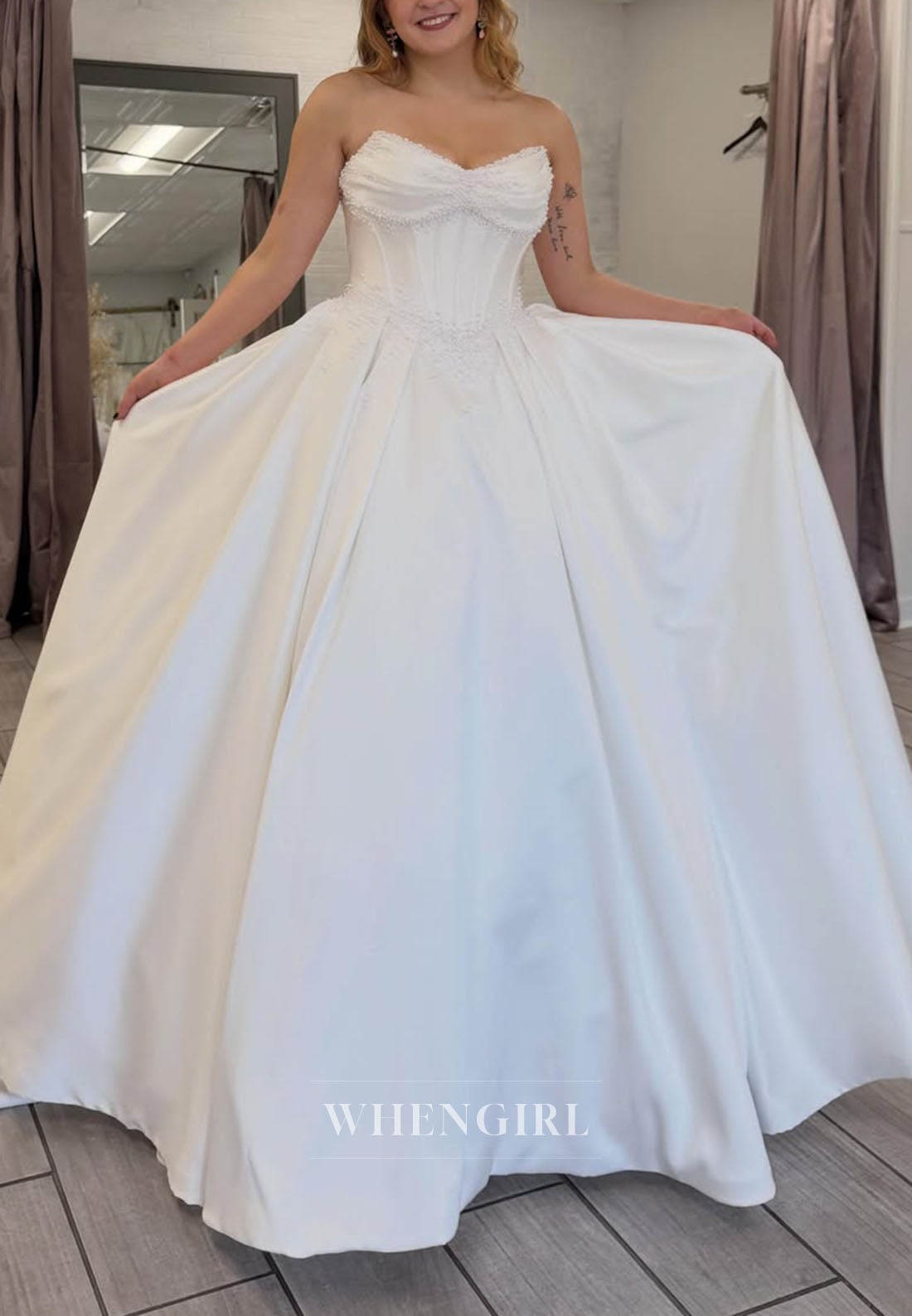 Strapless Corset Satin Ball Gown Wedding Dress