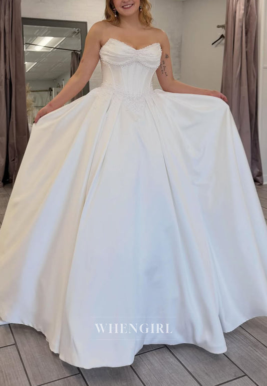 Strapless Corset Satin Ball Gown Wedding Dress
