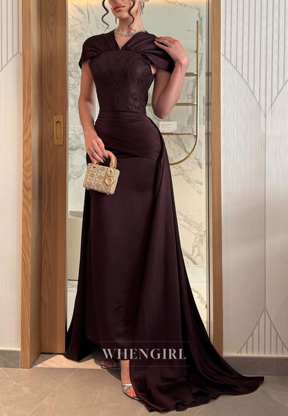 Gathered Shawl Collar Evening Gown with Train
