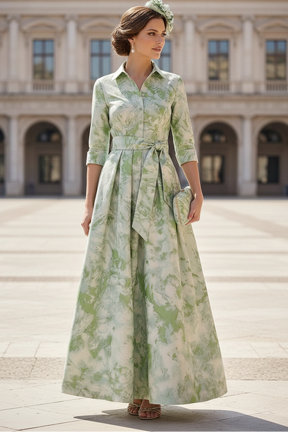 A-Line Pleated Maxi Shirt Dress with Sash