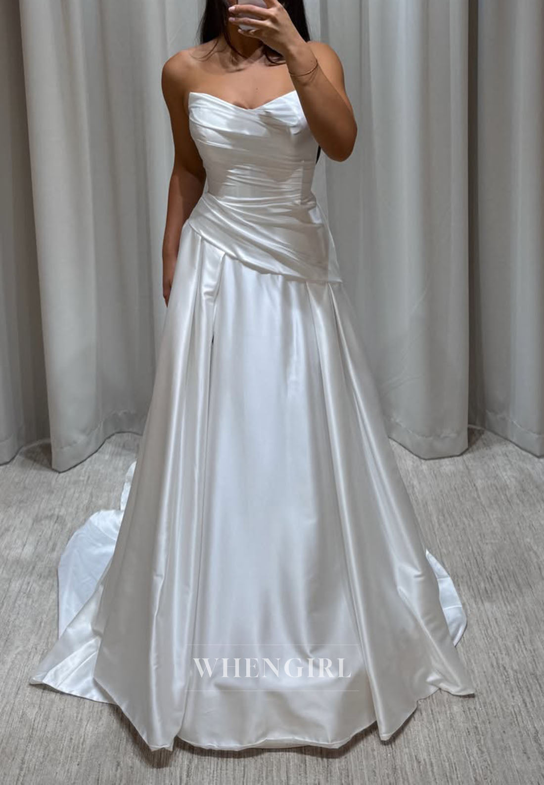 Strapless Ruched Satin A-Line Wedding Dress