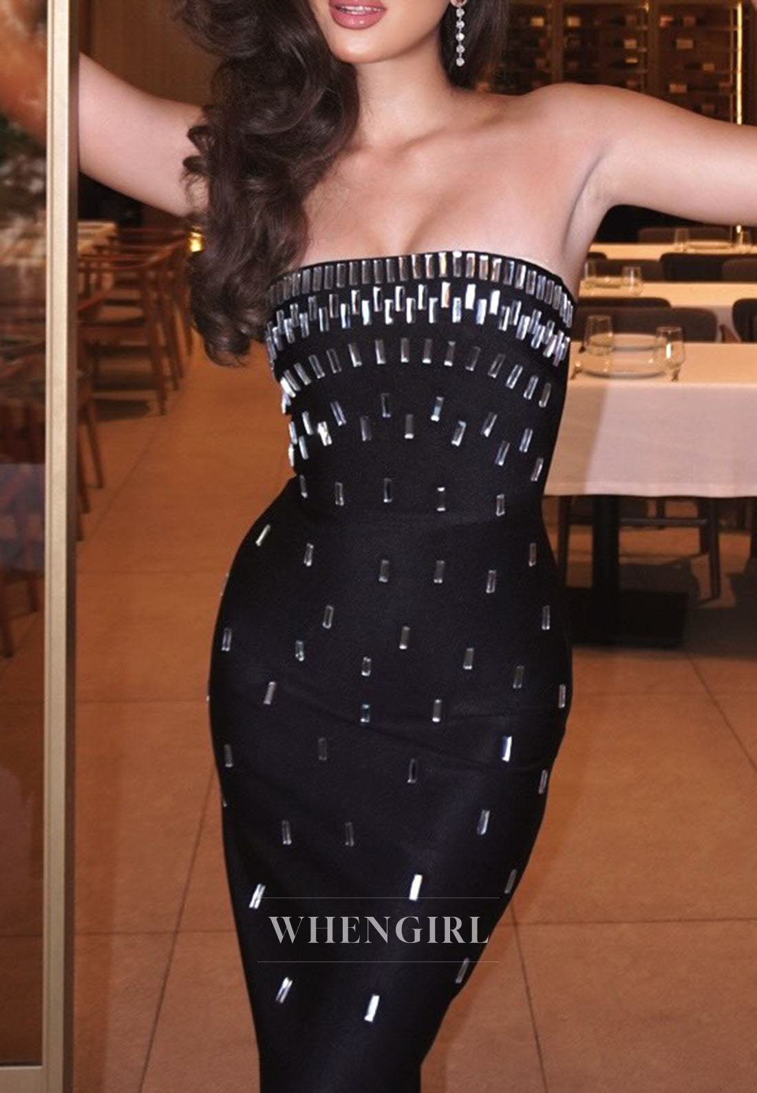 Strapless Rhinestone Embellished Column Maxi Dress