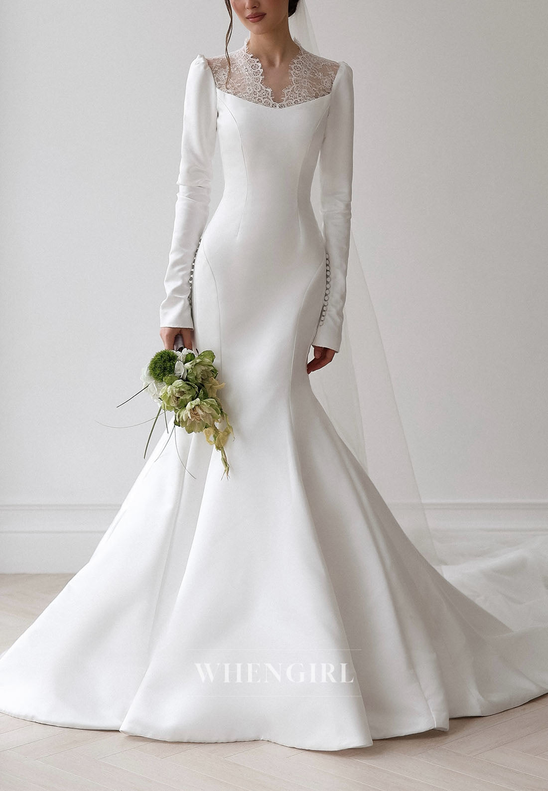 Mermaid Wedding Dress with Lace Illusion Neck