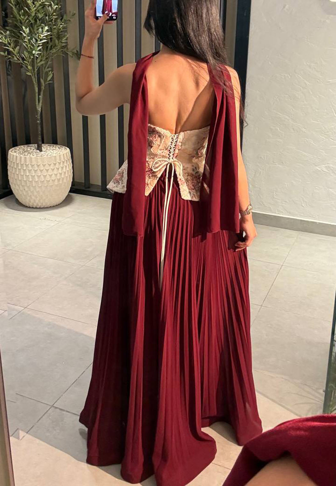Floral Corset Maxi Dress with Pleated Skirt