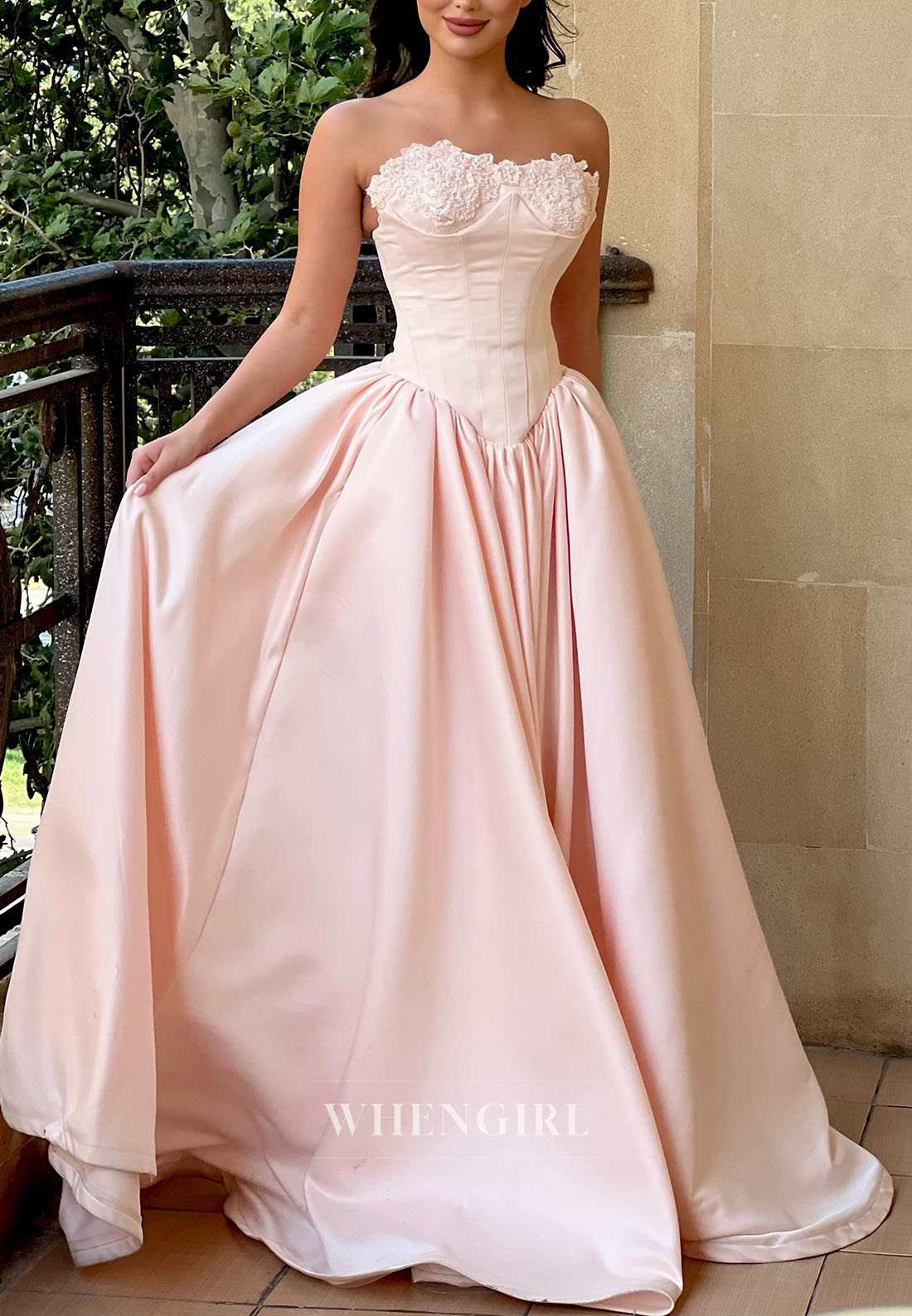 Strapless Corset Ball Gown with Floral Bodice
