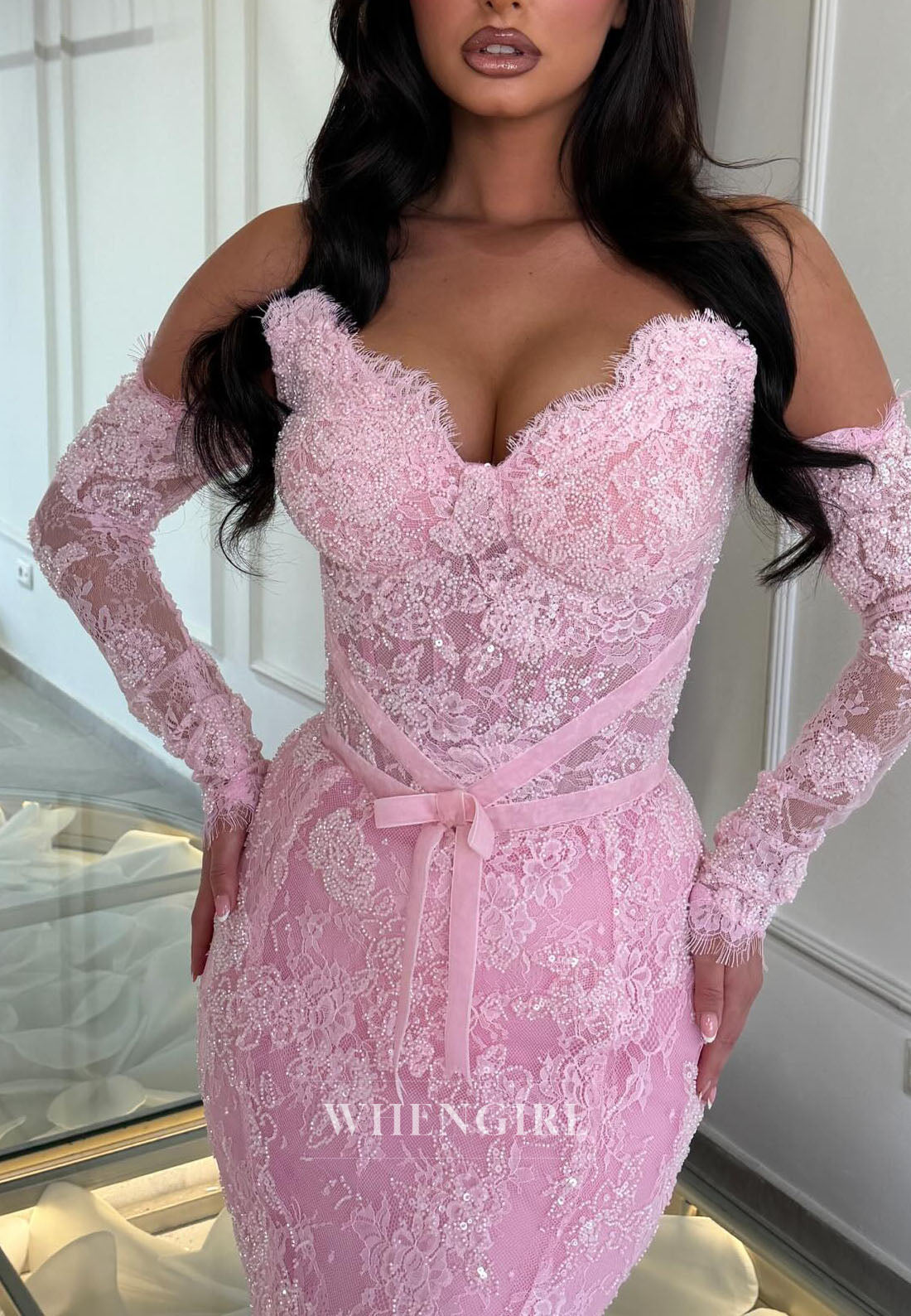 Off-the-Shoulder Long Sleeve Lace Mermaid Gown