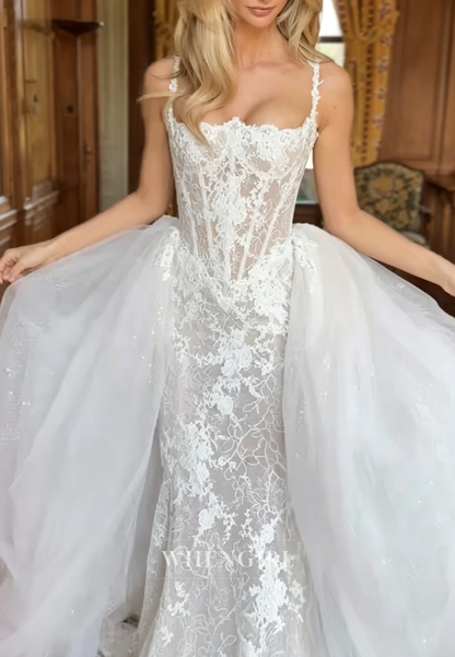 Lace Sheath Wedding Dress with Tulle Overskirt