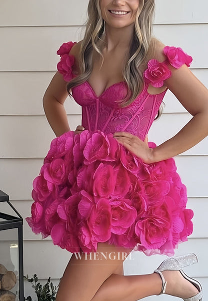 Off-the-Shoulder 3D Floral Corset Mini Dress