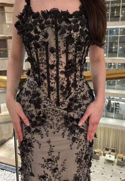 3D Floral Lace Corset Floor-Length Gown