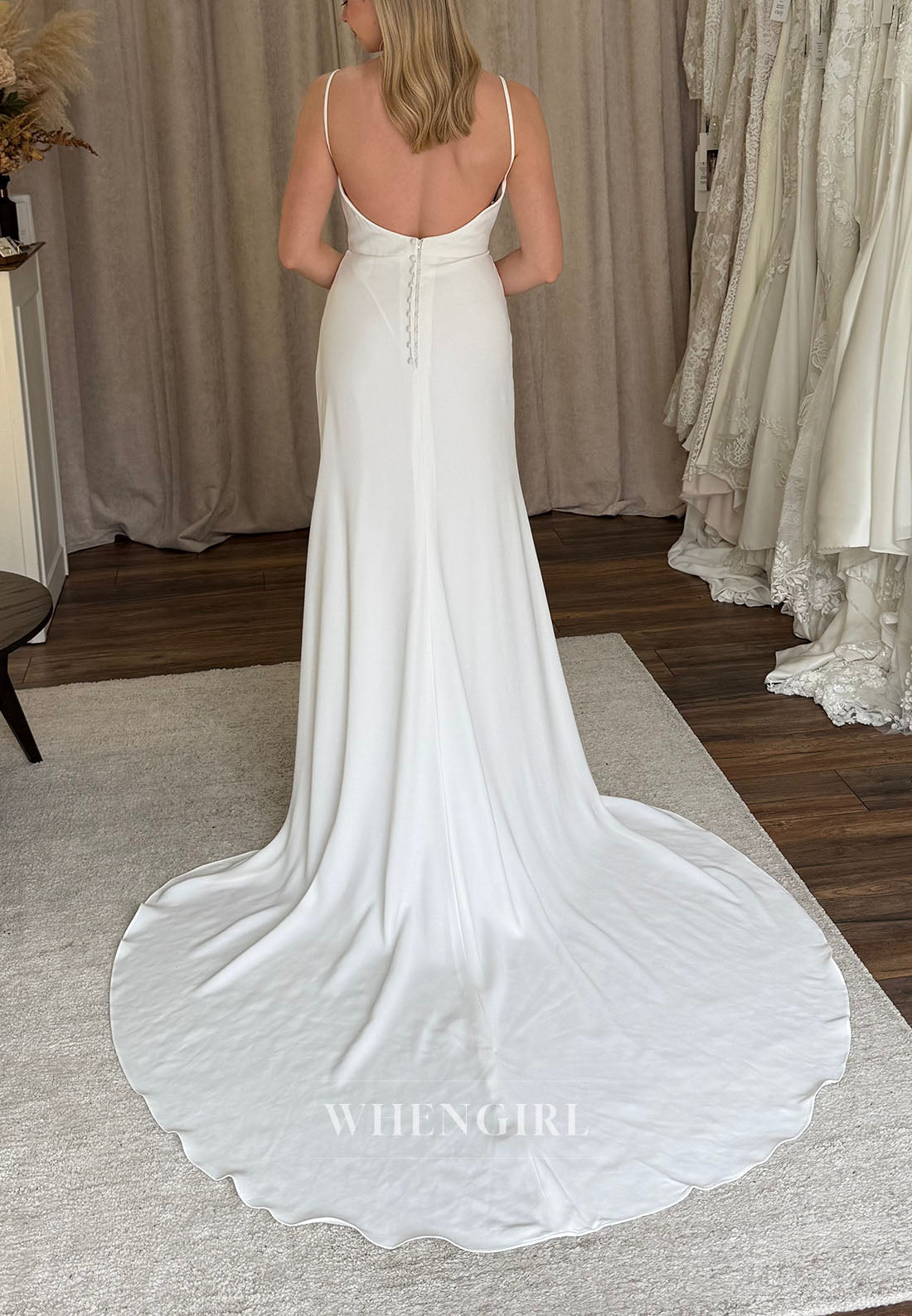Cowl Neck Ruched Wedding Dress with Train