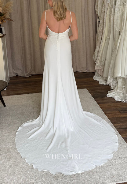 Cowl Neck Ruched Wedding Dress with Train
