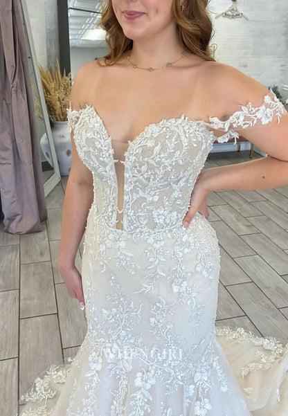 Lace Mermaid Wedding Dress with Plunging Bodice
