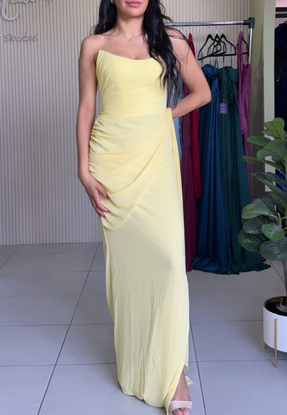 Strapless Ruched Maxi Dress with Lace-Up Back