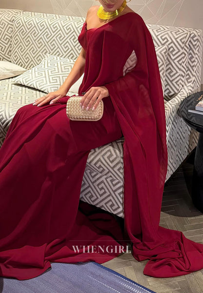 Corset Peplum Evening Gown with Shoulder Drape