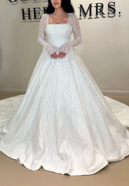 Beaded Ball Gown Wedding Dress with Long Sleeves