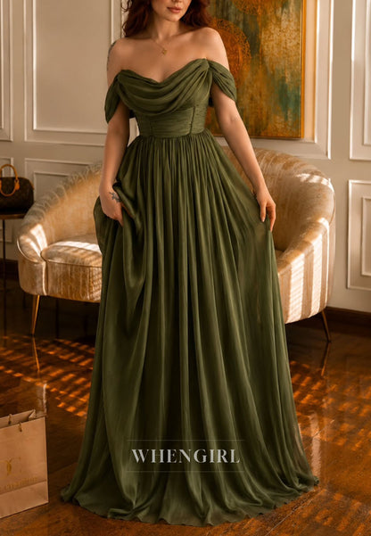 Off Shoulder Ruched Chiffon A-Line Formal Gown