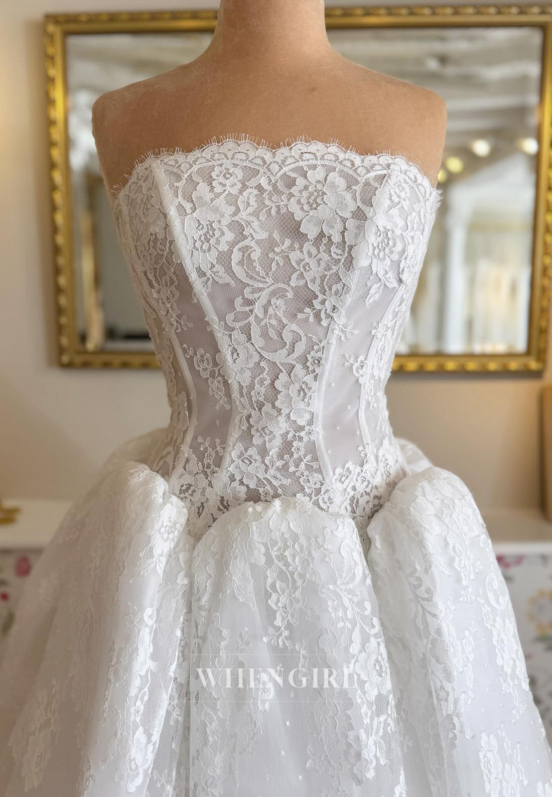 Strapless Lace Corset Ball Gown Wedding Dress