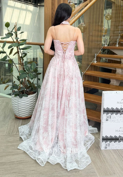 Lace A-Line Evening Gown with Choker Neckpiece