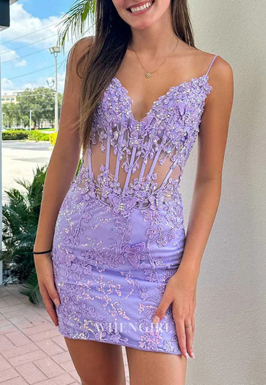 Sheer Corset Mini Dress with 3D Floral Appliques