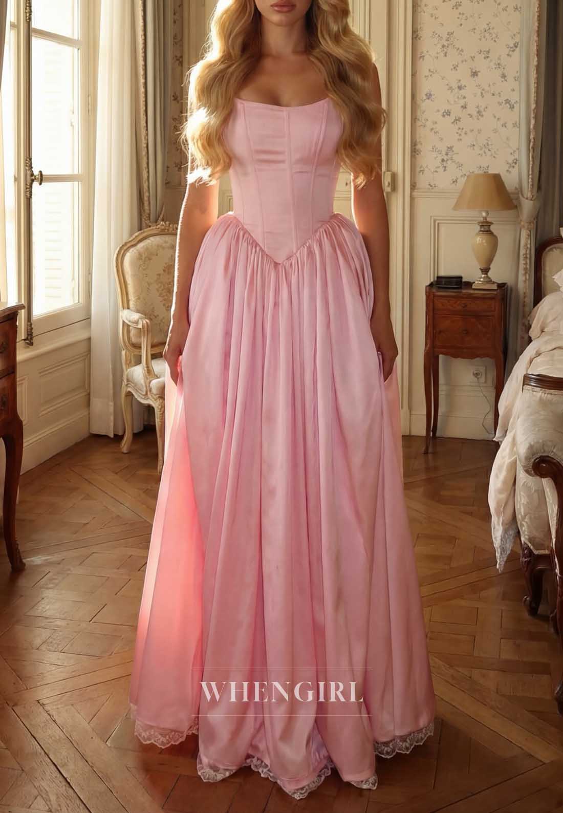 Satin Corset A-Line Ball Gown with Lace Hem