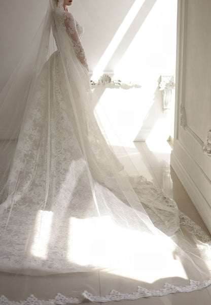 Lace A-Line Wedding Dress with Long Sleeves
