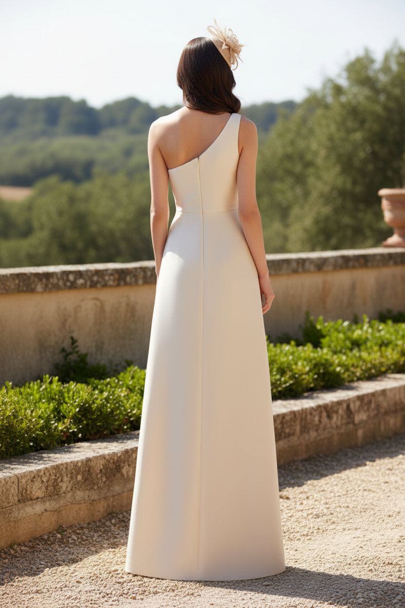 One-Shoulder Floral Jacquard Evening Gown